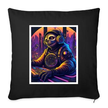Faultier Morgenmuffel DJ Musik Retro Neon House - Sofakissenbezug 45 x 45 cm - Schwarz - Vorne