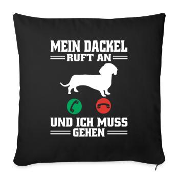 Dackel Ruft An Dachshund Teckel - Sofakissenbezug 45 x 45 cm - Schwarz - Vorne