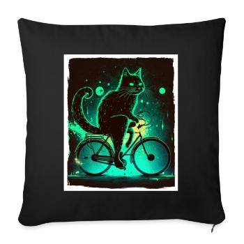 Cat Kitten Bike Bike Illustration abstraite - Housse de coussin décorative 45 x 45 cm - noir - Devant