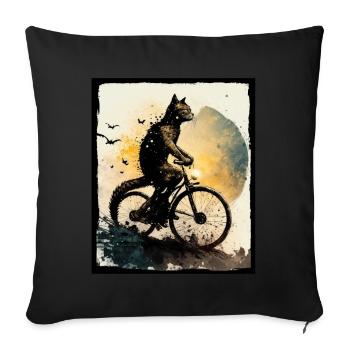 Cat Kitten Bike Bike Illustration abstraite - Housse de coussin décorative 45 x 45 cm - noir - Devant