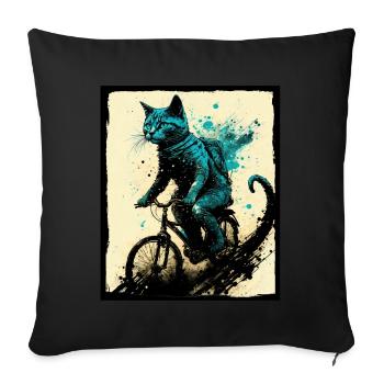 Cat Kitten Bike Bike Illustration abstraite - Housse de coussin décorative 45 x 45 cm - noir - Devant