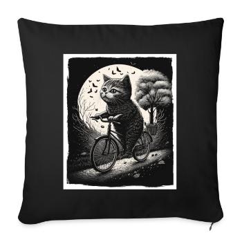 Cat Kitten Bike Bike Illustration abstraite - Housse de coussin décorative 45 x 45 cm - noir - Devant