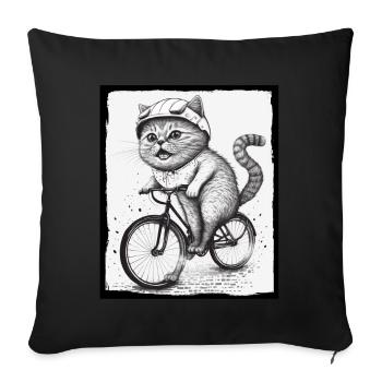 Cat Kitten Bike Bike Illustration abstraite - Housse de coussin décorative 45 x 45 cm - noir - Devant