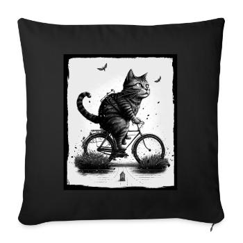 Katze Kätzchen Fahrrad Bike Abstrakt Illustration - Sofakissenbezug 45 x 45 cm - Schwarz - Vorne