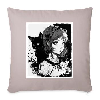 Anime Girl Cat Kitten Manga Ink Flower Neon - Sofa pillowcase 17,3'' x 17,3'' (45 x 45 cm) - light taupe - Front