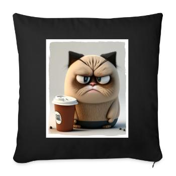 Cat Kitten Coffee Cup Morning Grouch Cocoa - Sofa pillowcase 17,3'' x 17,3'' (45 x 45 cm) - black - Front