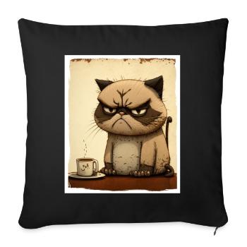 Cat Kitten Coffee Cup Morning Grouch Cocoa - Sofa pillowcase 17,3'' x 17,3'' (45 x 45 cm) - black - Front