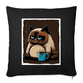 Cat Kitten Coffee Cup Morning Grouch Cocoa - Sofa pillowcase 17,3'' x 17,3'' (45 x 45 cm) - black - Front