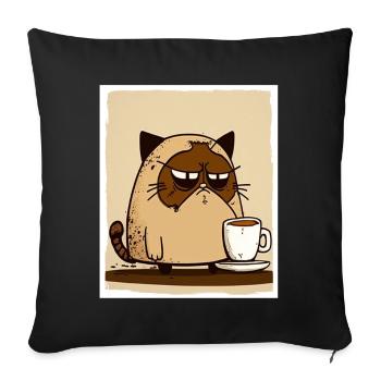 Cat Kitten Coffee Cup Morning Grouch Cocoa - Sofa pillowcase 17,3'' x 17,3'' (45 x 45 cm) - black - Front