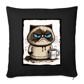 Cat Kitten Coffee Cup Morning Grouch Cocoa - Sofa pillowcase 17,3'' x 17,3'' (45 x 45 cm) - black - Front