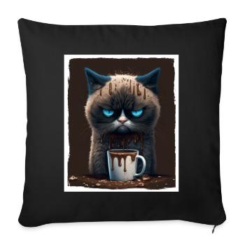 Cat Kitten Coffee Cup Morning Grouch Cocoa - Sofa pillowcase 17,3'' x 17,3'' (45 x 45 cm) - black - Front