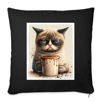 Cat Kitten Coffee Cup Morning Grouch Cocoa - Sofa pillowcase 17,3'' x 17,3'' (45 x 45 cm) - black - Front