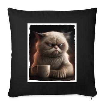 Cat Kitten Coffee Cup Morning Grouch Cocoa - Sofa pillowcase 17,3'' x 17,3'' (45 x 45 cm) - black - Front