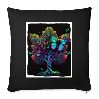 Arbres Papillons Abstrait Nature Forêt Grunge - Housse de coussin décorative 45 x 45 cm - noir - Devant