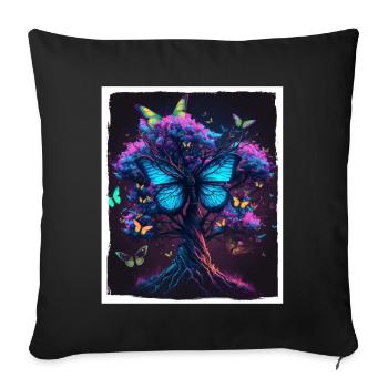 Arbres Papillons Abstrait Nature Forêt Grunge - Housse de coussin décorative 45 x 45 cm - noir - Devant