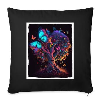 Arbres Papillons Abstrait Nature Forêt Grunge - Housse de coussin décorative 45 x 45 cm - noir - Devant