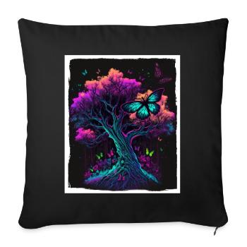 Arbres Papillons Abstrait Nature Forêt Grunge - Housse de coussin décorative 45 x 45 cm - noir - Devant