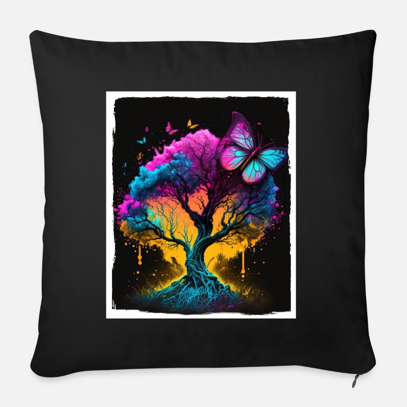 Baum Schmetterlinge Abstrakt Natur Wald Grunge - Sofakissenbezug 45 x 45 cm - Schwarz