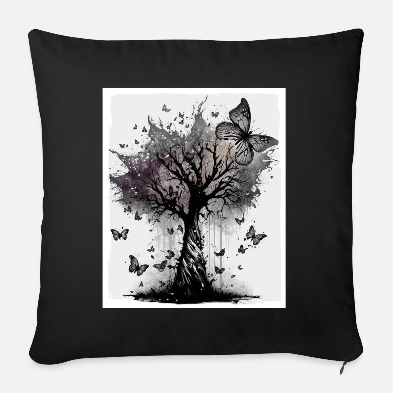 Baum Schmetterlinge Abstrakt Natur Wald Grunge - Sofakissenbezug 45 x 45 cm - Schwarz