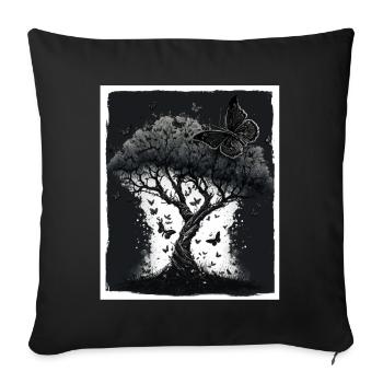 Arbres Papillons Abstrait Nature Forêt Grunge - Housse de coussin décorative 45 x 45 cm - noir - Devant