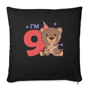 Ninth birthday bear for children 9 years old - Sofa pillowcase 17,3'' x 17,3'' (45 x 45 cm) - black - Front