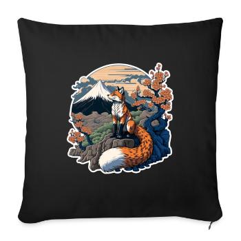 Fox Japan Cherry Blossom Flower Japanese Retro - Sofa pillowcase 17,3'' x 17,3'' (45 x 45 cm) - black - Front