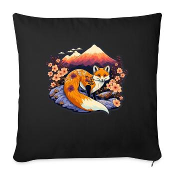 Fox Japan Cherry Blossom Flower Japanese Retro - Sofa pillowcase 17,3'' x 17,3'' (45 x 45 cm) - black - Front