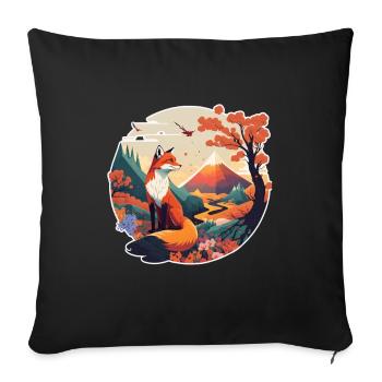 Fox Japan Cherry Blossom Flower Japanese Retro - Sofa pillowcase 17,3'' x 17,3'' (45 x 45 cm) - black - Front