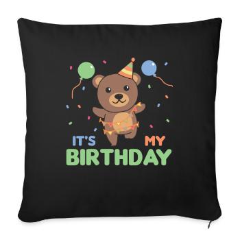 Ours pour l’anniversaire des enfants c’est mon anniversaire - Housse de coussin décorative 45 x 45 cm - noir - Devant