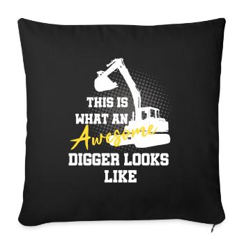 Bagger Design für Baggerfahrer - Sofakissenbezug 45 x 45 cm - Schwarz - Vorne