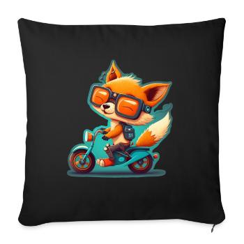 Süßer Fuchs mit Brille Fahrrad Bike Moped Roller - Sofakissenbezug 45 x 45 cm - Schwarz - Vorne