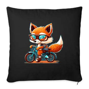 Süßer Fuchs mit Brille Fahrrad Bike Moped Roller - Sofakissenbezug 45 x 45 cm - Schwarz - Vorne