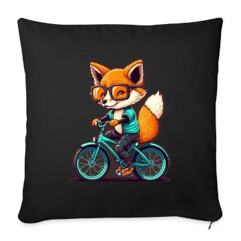 Süßer Fuchs mit Brille Fahrrad Bike Moped Roller - Sofakissenbezug 45 x 45 cm - Schwarz - Vorne