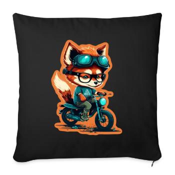 Süßer Fuchs mit Brille Fahrrad Bike Moped Roller - Sofakissenbezug 45 x 45 cm - Schwarz - Vorne