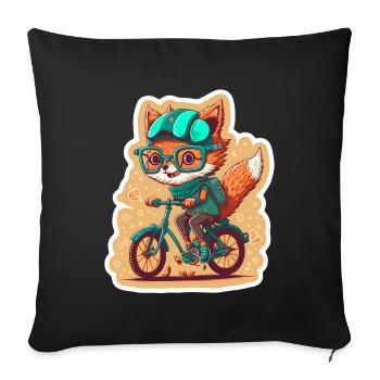 Süßer Fuchs mit Brille Fahrrad Bike Moped Roller - Sofakissenbezug 45 x 45 cm - Schwarz - Vorne