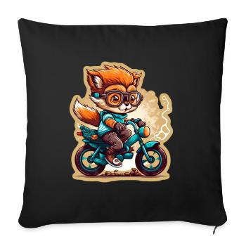 Süßer Fuchs mit Brille Fahrrad Bike Moped Roller - Sofakissenbezug 45 x 45 cm - Schwarz - Vorne