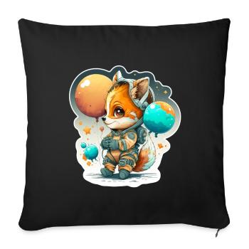 Mignon Fox Space Astronaute Planète Espace - Housse de coussin décorative 45 x 45 cm - noir - Devant