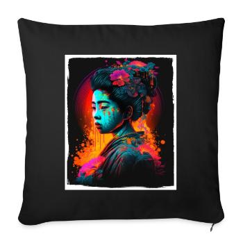 Fleurs de cerisier du Japon Geisha Neon - Housse de coussin décorative 45 x 45 cm - noir - Devant
