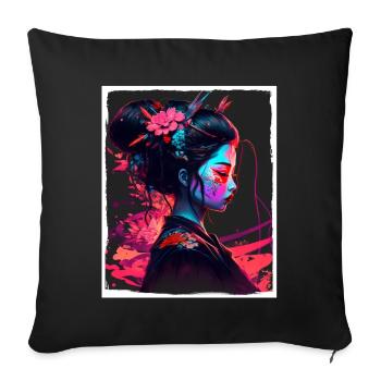 Fleurs de cerisier du Japon Geisha Neon - Housse de coussin décorative 45 x 45 cm - noir - Devant