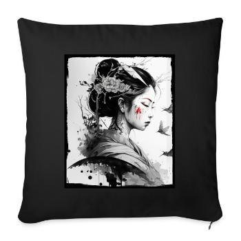 Fleurs de cerisier du Japon Geisha Neon - Housse de coussin décorative 45 x 45 cm - noir - Devant