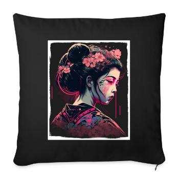 Fleurs de cerisier du Japon Geisha Neon - Housse de coussin décorative 45 x 45 cm - noir - Devant