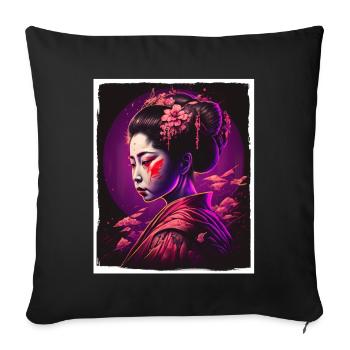 Fleurs de cerisier du Japon Geisha Neon - Housse de coussin décorative 45 x 45 cm - noir - Devant