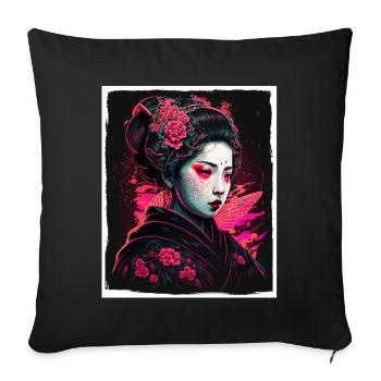 Fleurs de cerisier du Japon Geisha Neon - Housse de coussin décorative 45 x 45 cm - noir - Devant