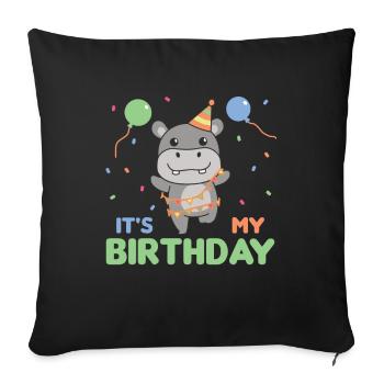 Hippopotame pour les enfants d’anniversaire c’est mon anniversaire - Housse de coussin décorative 45 x 45 cm - noir - Devant