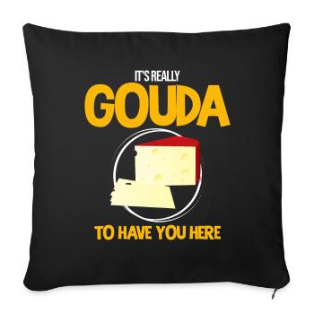 Gouda design pour fromagerie laitière et fromage Gouda - Housse de coussin décorative 45 x 45 cm - noir - Devant