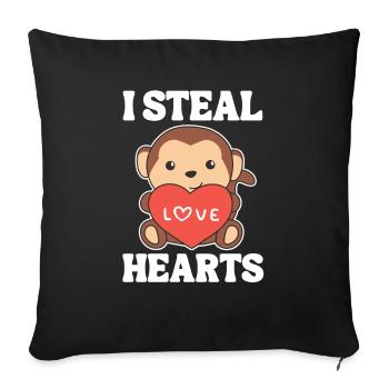 Monkey for Valentine's Day I steal hearts - Sofa pillowcase 17,3'' x 17,3'' (45 x 45 cm) - black - Front