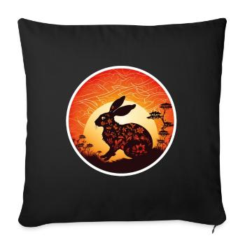 Lapin Chine Lapin Fleurs du Nouvel An chinois - Housse de coussin décorative 45 x 45 cm - noir - Devant