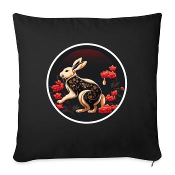 Lapin Chine Lapin Fleurs du Nouvel An chinois - Housse de coussin décorative 45 x 45 cm - noir - Devant