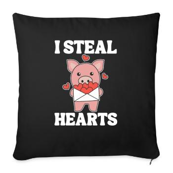 Schwein zum Valentinstag ich stehle Herzen - Sofakissenbezug 45 x 45 cm - Schwarz - Vorne