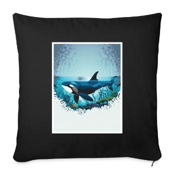 Wal Orca Polygon Geometrisch Unterwasserwelt Ozean - Sofakissenbezug 45 x 45 cm - Schwarz - Vorne